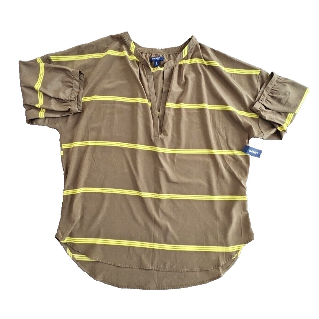 Old Navy Women 'S V-Neck Flowy Striped Blouse Top Size Xl Green Yellow Euc
